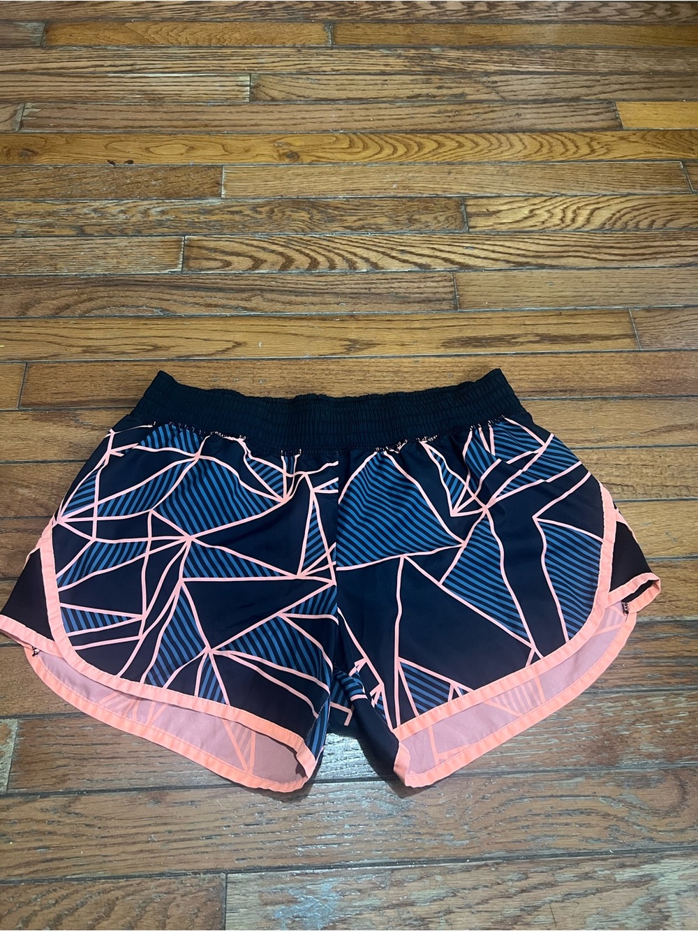 Champion Black Athletic Shorts with Pink Geometric Trim